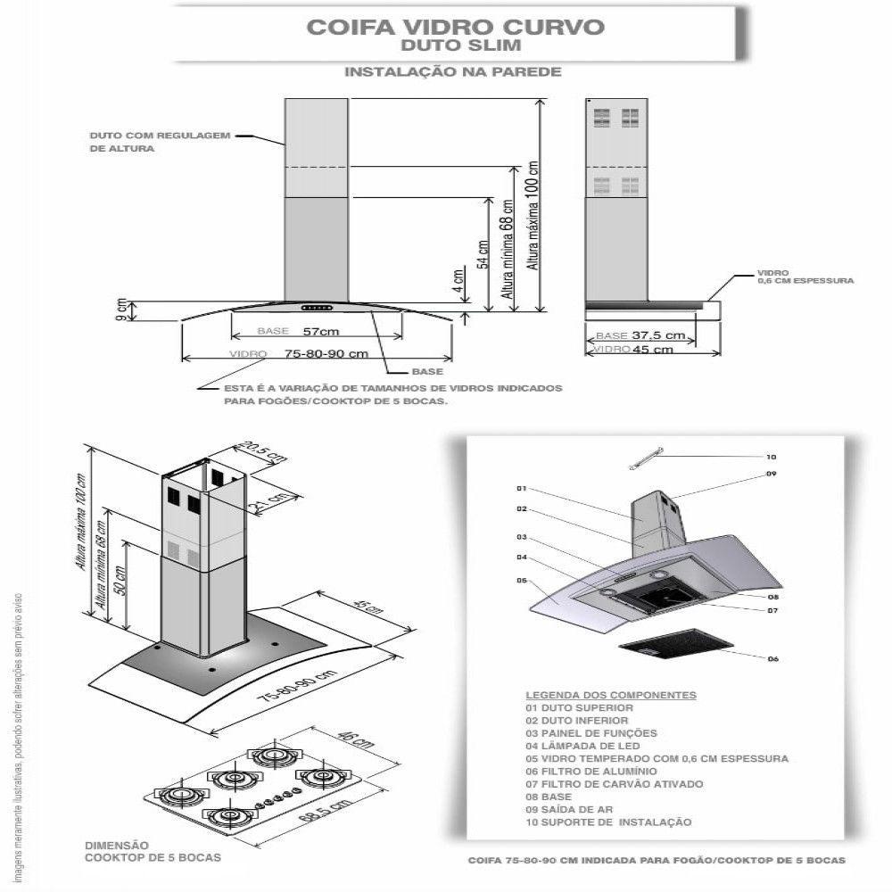 Miniatura Coifa de Parede 90 cm Vidro Curvo Terim Black Inox 110V