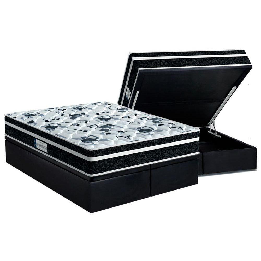 Miniatura Cama Box Baú Queen: Colchão Anatômico Probel D28 / Ep Advanced Tech1000 Plus + Base Gray(158X198)