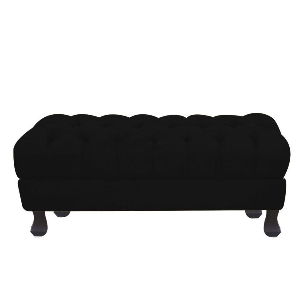 Puff Decorativo Retro Luiz Xv Com Baú Suede Preto 80 Cm