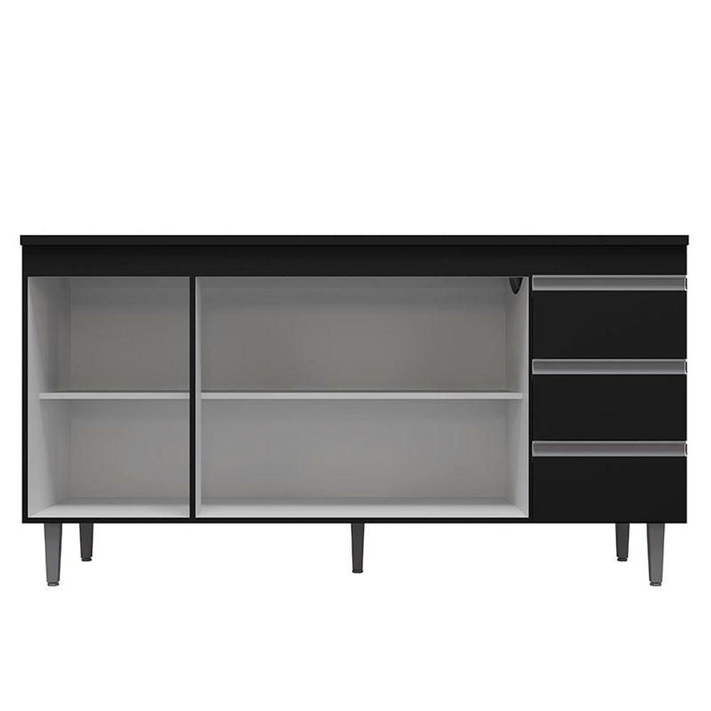 Miniatura Balcão De Cozinha Andréia Com Tampo 150 Cm Preto Fosco - Ajl