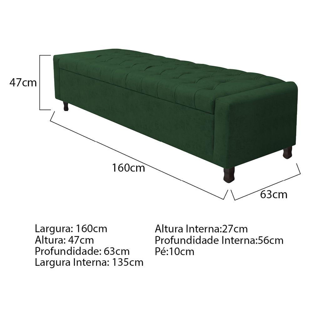 Calçadeira Baú Queen Everest P02 160 Cm Para Cama Box Suede - Amarena Móveis Verde