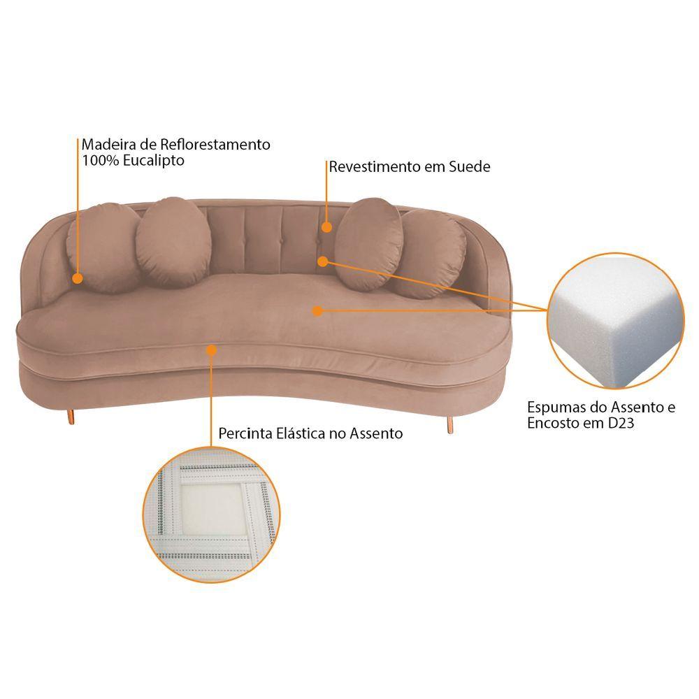 Miniatura Sofá Curvo 2 Lugares Orgânico Sala Recepção Escritório Decorativo Luxo Panamá 160cm Suede Cor Rosê