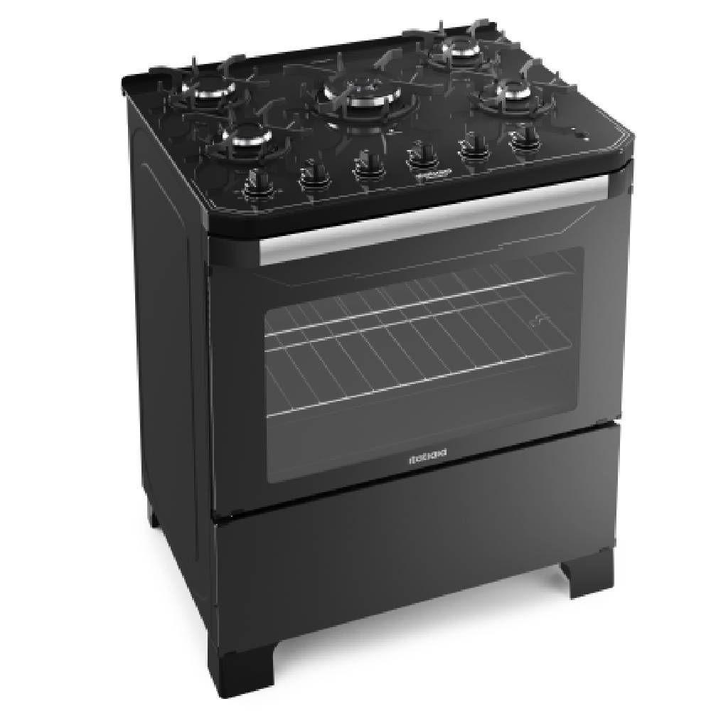 Fogao Itatiaia Itamaster 5 Bocas Preto Tripla Chama Mesa De Vidro Bivolt (3700000331)