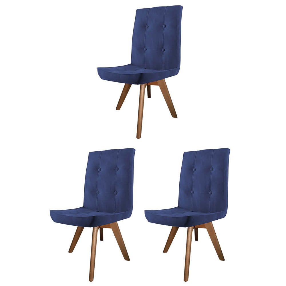 Miniatura Kit 03 Cadeira De Jantar Base Giratória Imbuia Sintético Azul Marinho - Amey Decor
