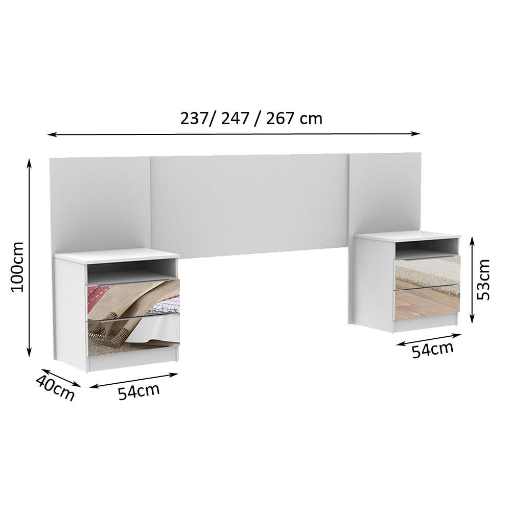 Miniatura Cabeceira Extensível Madesa com 2 Mesas Laterais com Espelho - Branco Branco