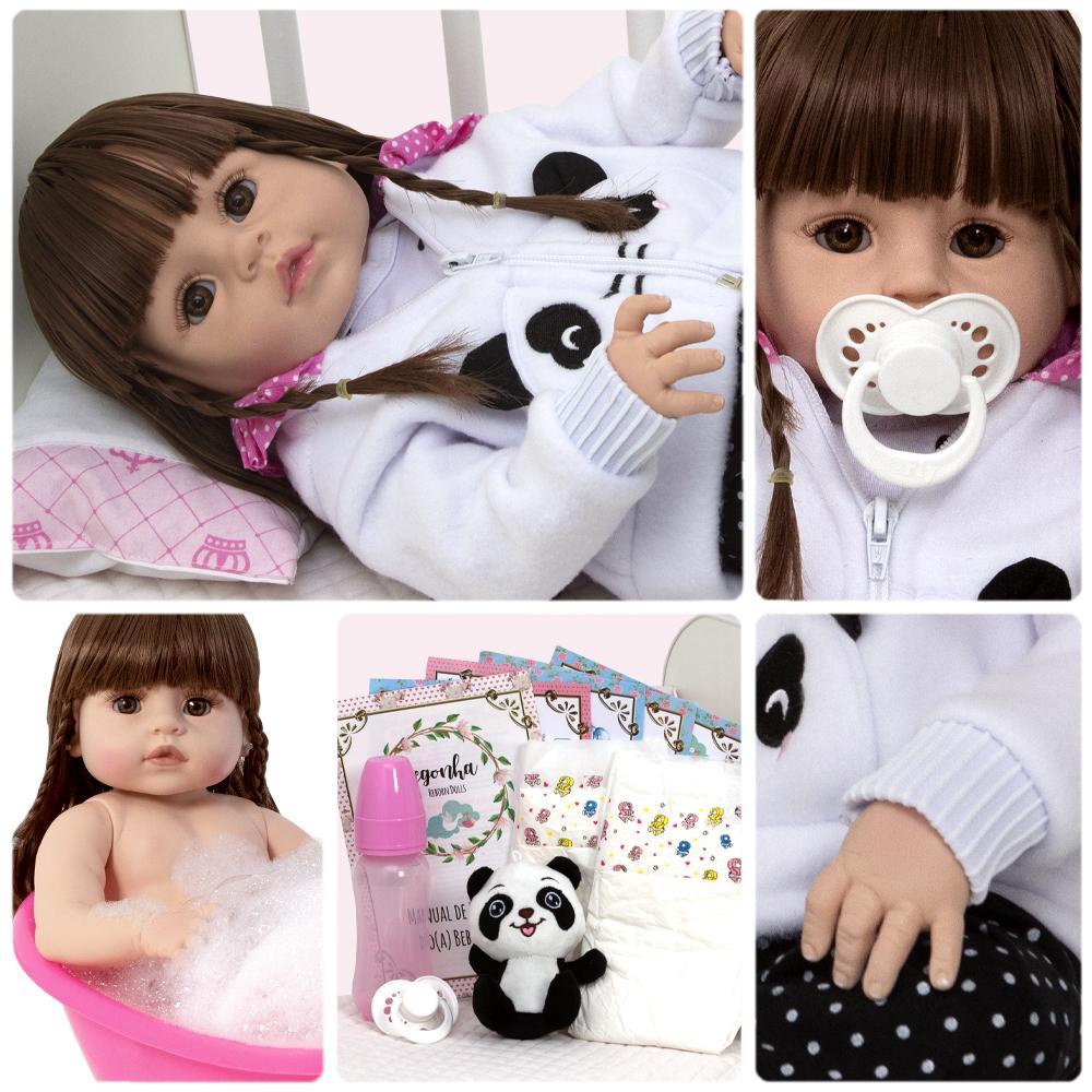 Miniatura Bebe Reborn Menina Pandinha Realista 100% Silicone 13 Itens