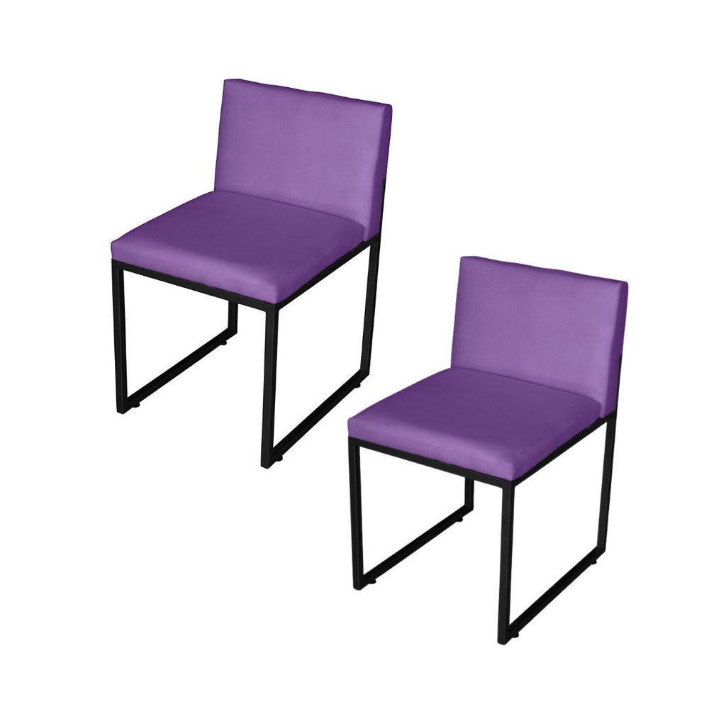 Miniatura Kit 2 Cadeira De Jantar Escritorio Industrial Vittar Ferro Preto Suede Roxo