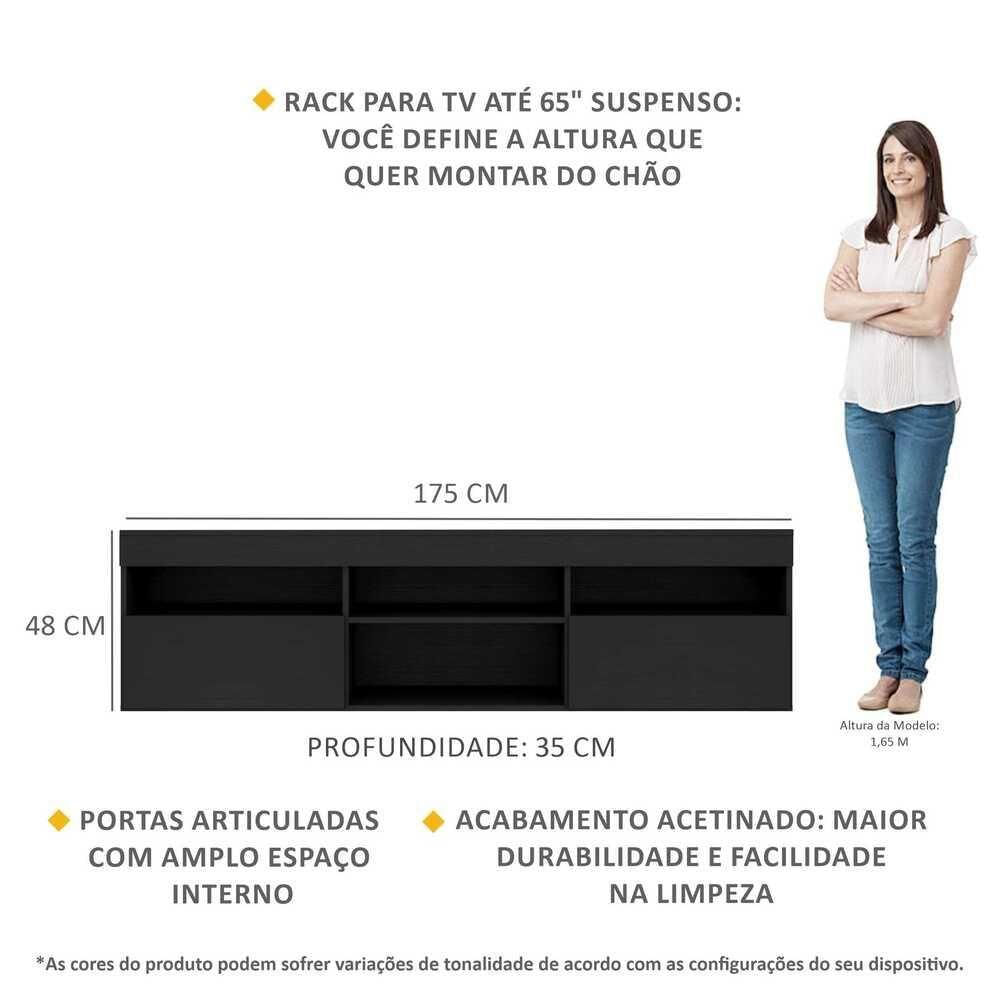Miniatura Rack Suspenso Para Tv Até 65´´ Fg3326 Com 2 Portas Preto