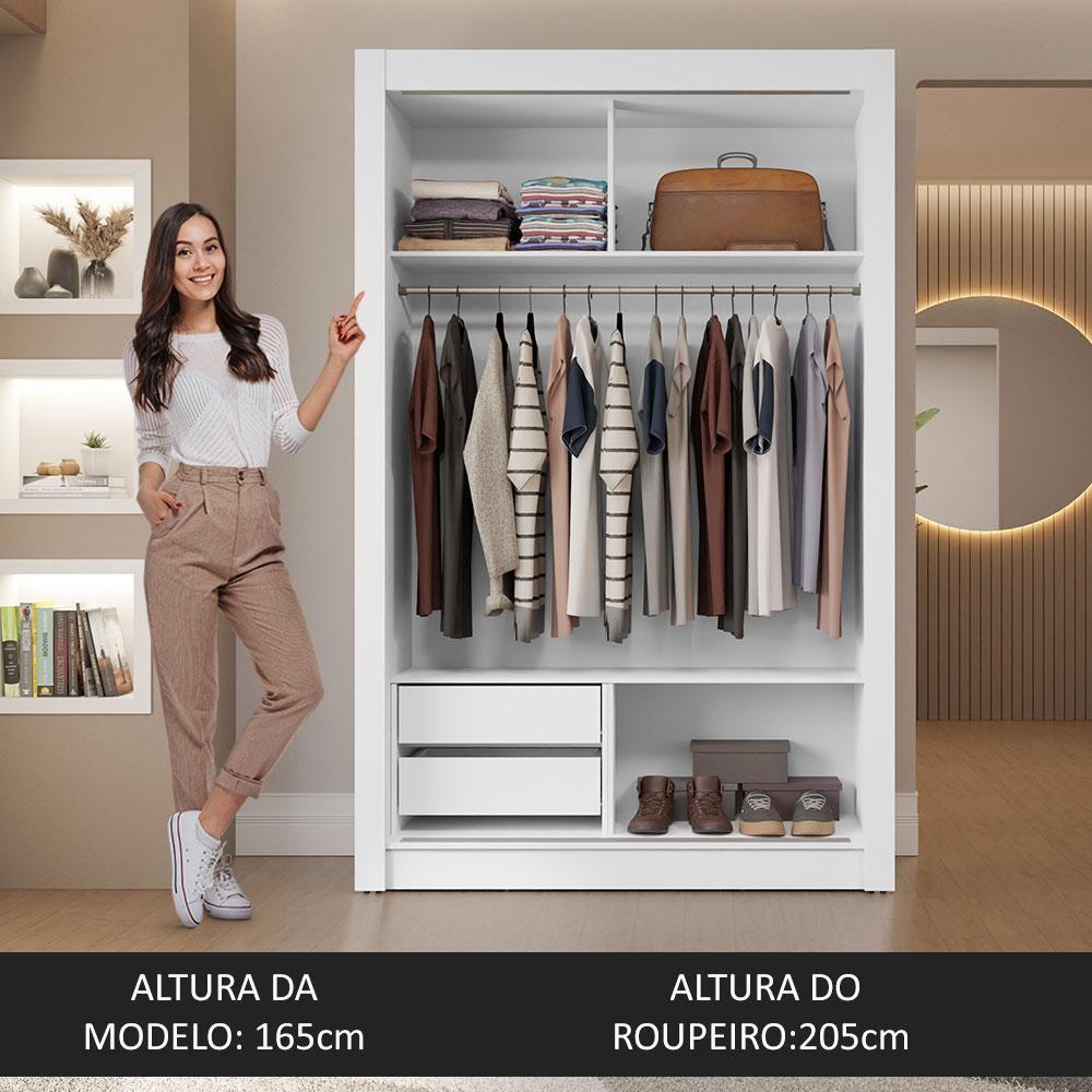 Guarda-roupa Solteiro 2 Portas De Correr Com Espelho 2 Gavetas Branco/preto Vivare Madesa Branco/preto