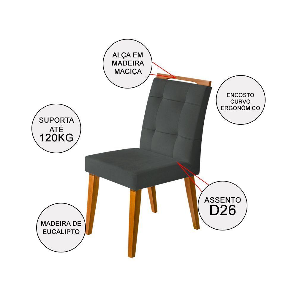 Miniatura Kit 2 Cadeiras Jantar Agatá Estofadas Linho Chumbo Com Alça Madeira Maciça Mel - Cor: Cinza