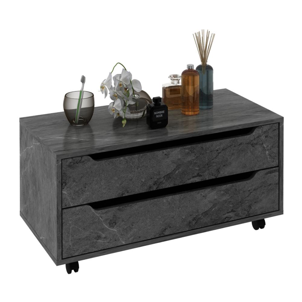 Miniatura Gabinete Banheiro 80cm 2 Gavetas Retrô com Rodízios Multimóveis CR10121 Mármore Lunar