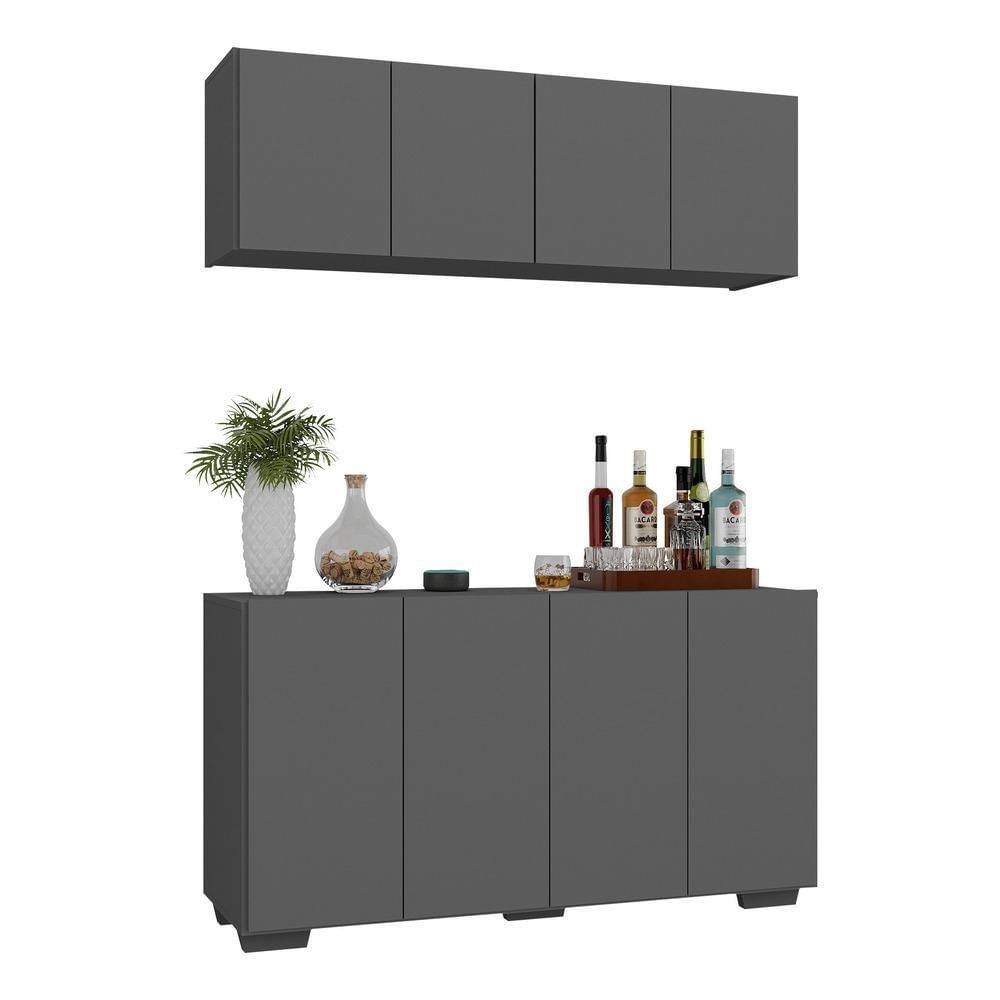 Miniatura Kit Bar Armário Aéreo E Aparador 4 Portas Multimóveis Mp1087 Grafite/preto Grafite/preto