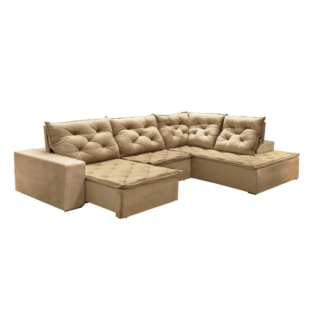 Miniatura Sofá de Canto com Chaise 3 Lugares M136 Martins Estofados Veludo/Bege