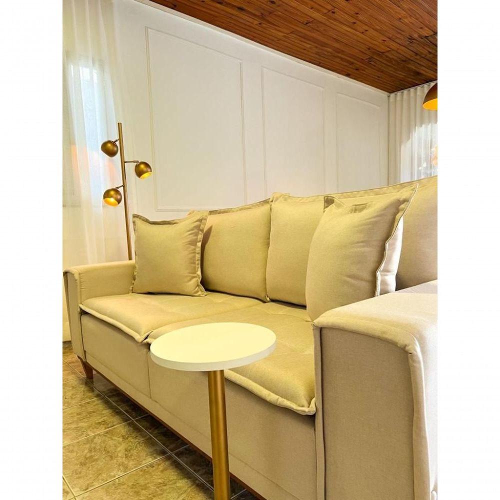 Miniatura Sofá Fixo Aquiles 2 Lugares Luxo 1,60m Castellar Móbile Linho Bege Claro