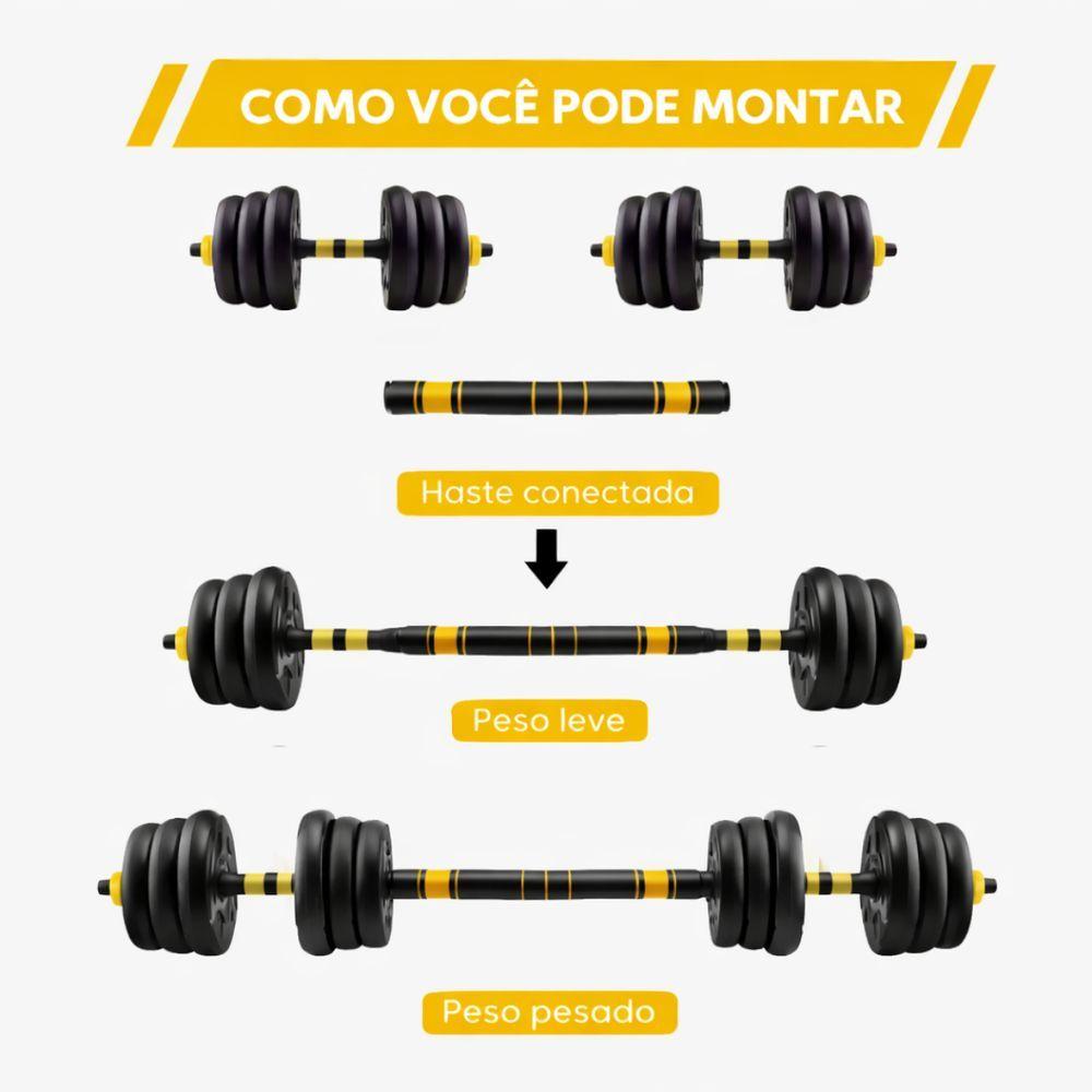Miniatura Kit Halteres De Anilhas E Barras Fitness 20kg