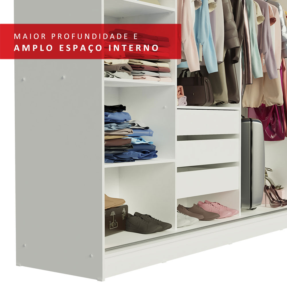 Miniatura Guarda-Roupa Casal Madesa Kansas 3 Portas de Correr de Espelho 3 Gavetas Branco/Preto Cor:Branco/Preto