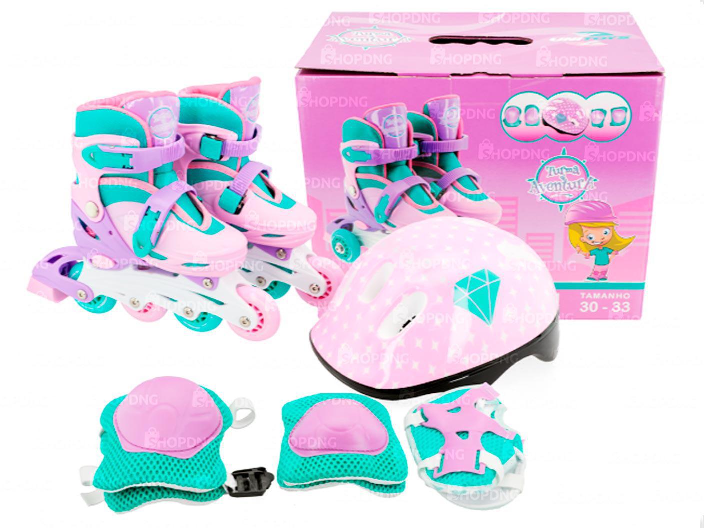 Miniatura Patins Inline Rosa/Roxo Triline Roller 30 Ao 33 Kit Proteção