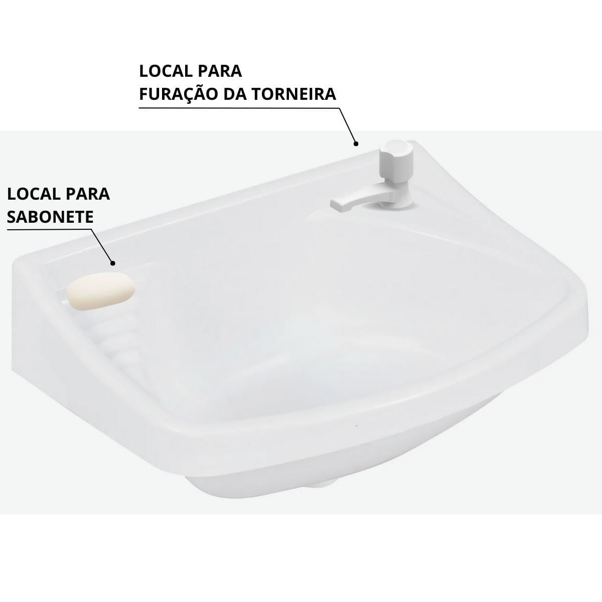 Pia Lavatório Banheiro 4,8L + Torneira Reforçada Branca