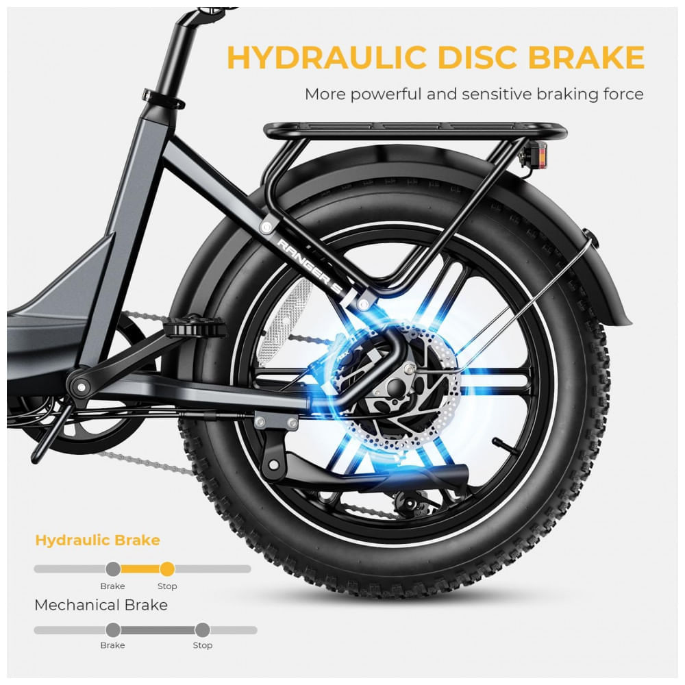 Bicicleta Elétrica Heybike Ranger S para Adultos, Motor de 1400W, Pneu Gordo 20" x 4.0", Bateria Removível de 48V 14.4AH, Dobrável, Cinza com Cesta Di
