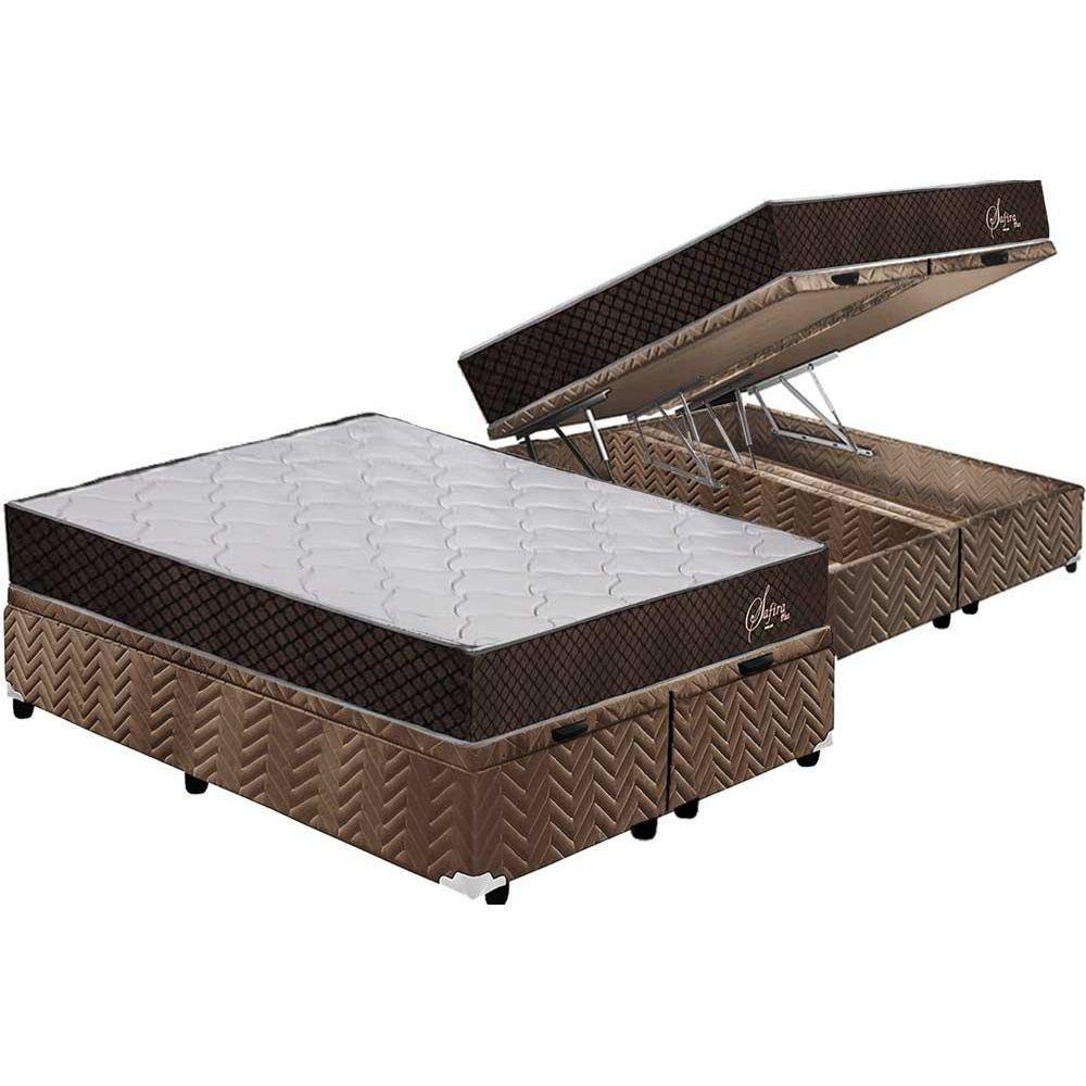 Miniatura Cama Box Baú Queen: Colchão Molas Masterpocket Ensacadas Polar Safira + Base Brown(158X198)
