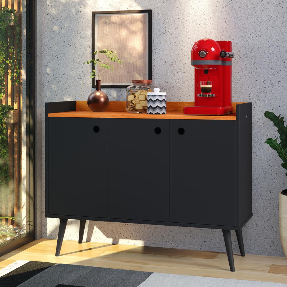 Miniatura Kit 2 Mesas Cabeceira Decore Mesinha Gaveta Nicho Aparador Buffet Wood New Preto/Cinamomo Retrô Pés Palito - Lojas RPM