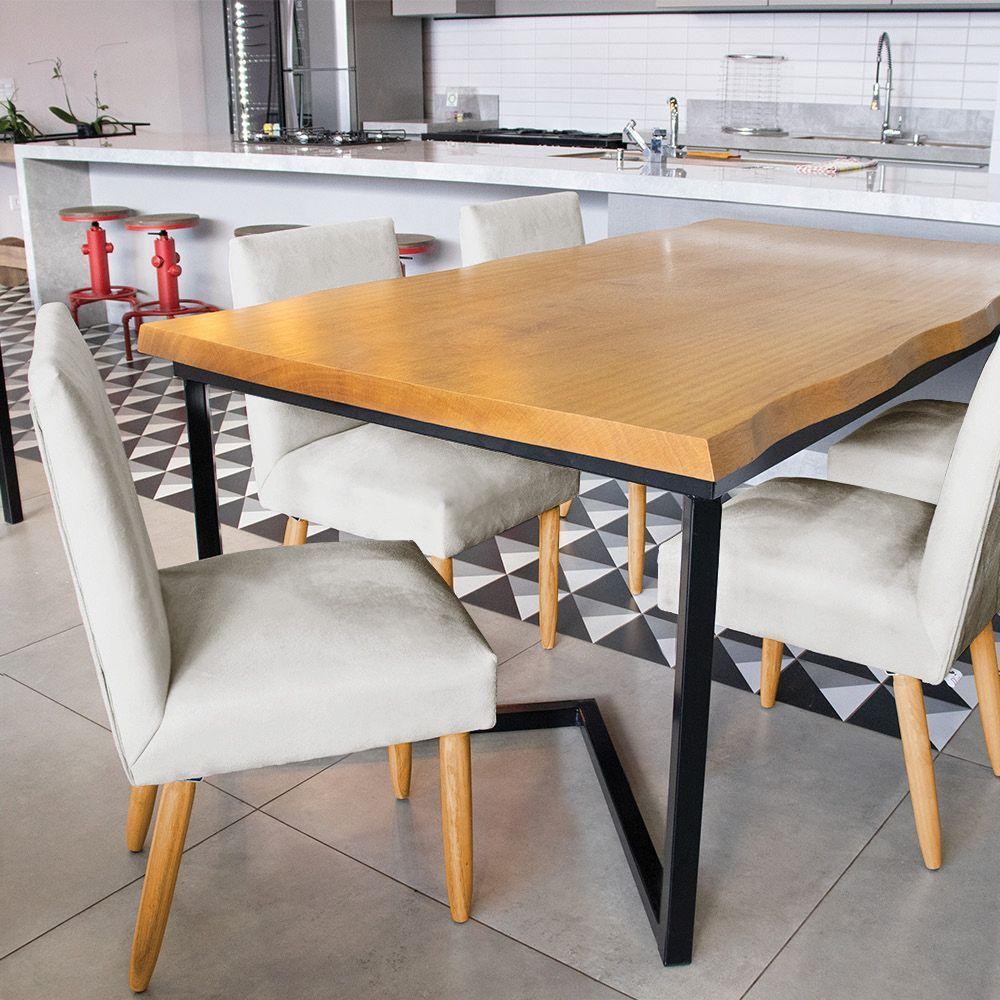 Kit 4 Cadeiras De Jantar Carol Veludo Cinza Pés Palito Castanho - D'rossi