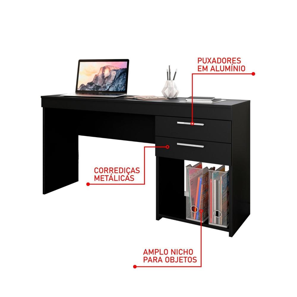 Escrivaninha 2 Gavetas Office Notável Móveis Preto Tx