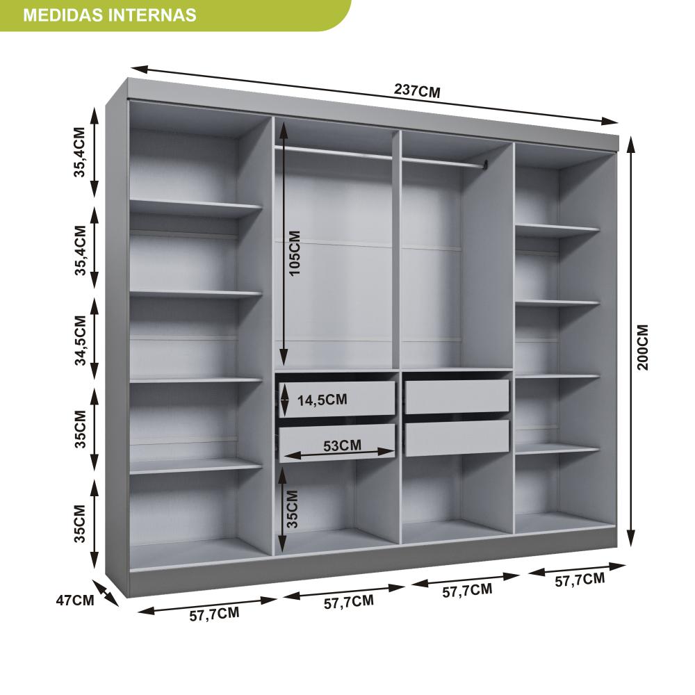 Miniatura Guarda Roupa Casal 8 Portas 4 Gavetas Paris Espresso Móveis Cinza