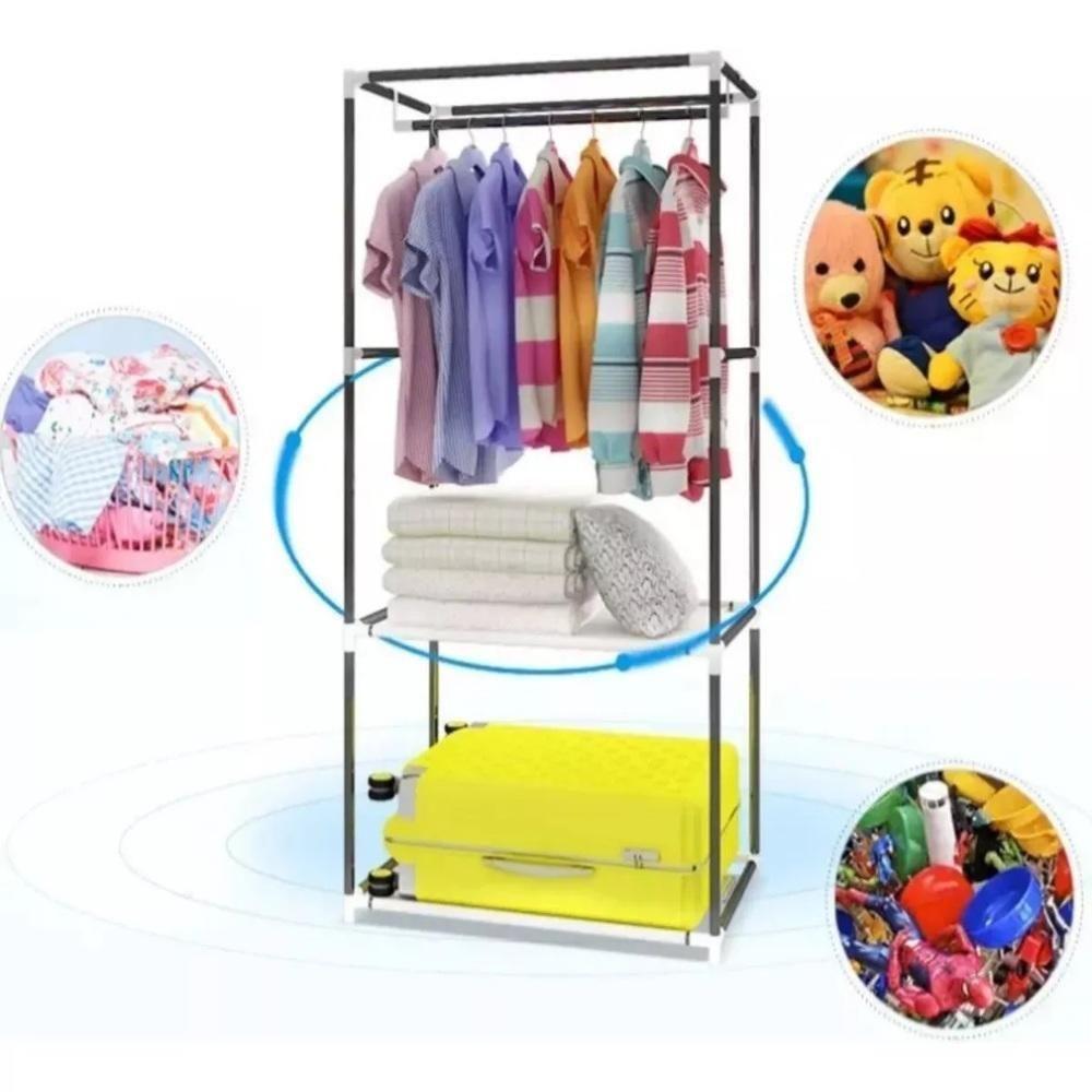 Miniatura Guarda Roupa Dobravel Portatil Com Cabideiro Prateleira Multiuso Organizador Infantil Adulto Praia Brinquedos Preto