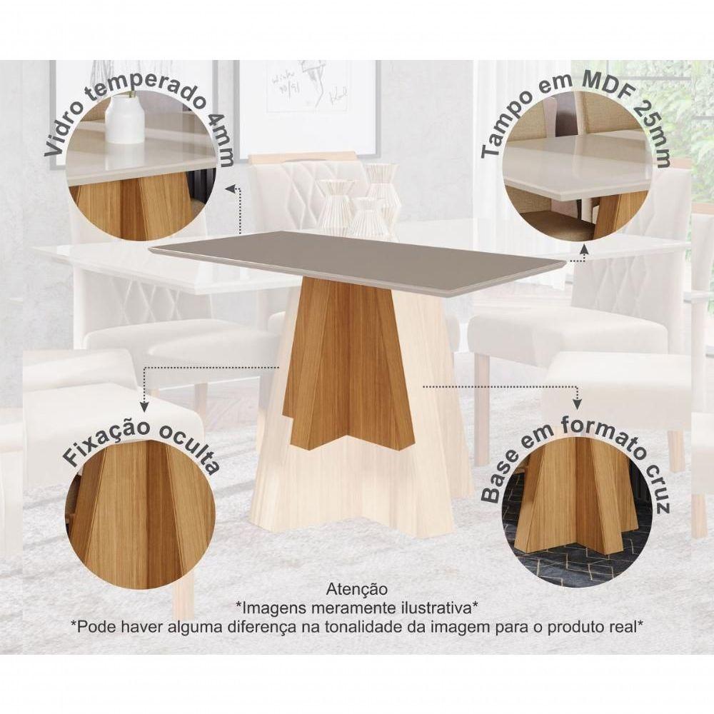 Conjunto Sala De Jantar 160x80 Tampo Mdf/vidro 6 Cadeiras Nature/offwhite/joli Nature/offwhite/joli