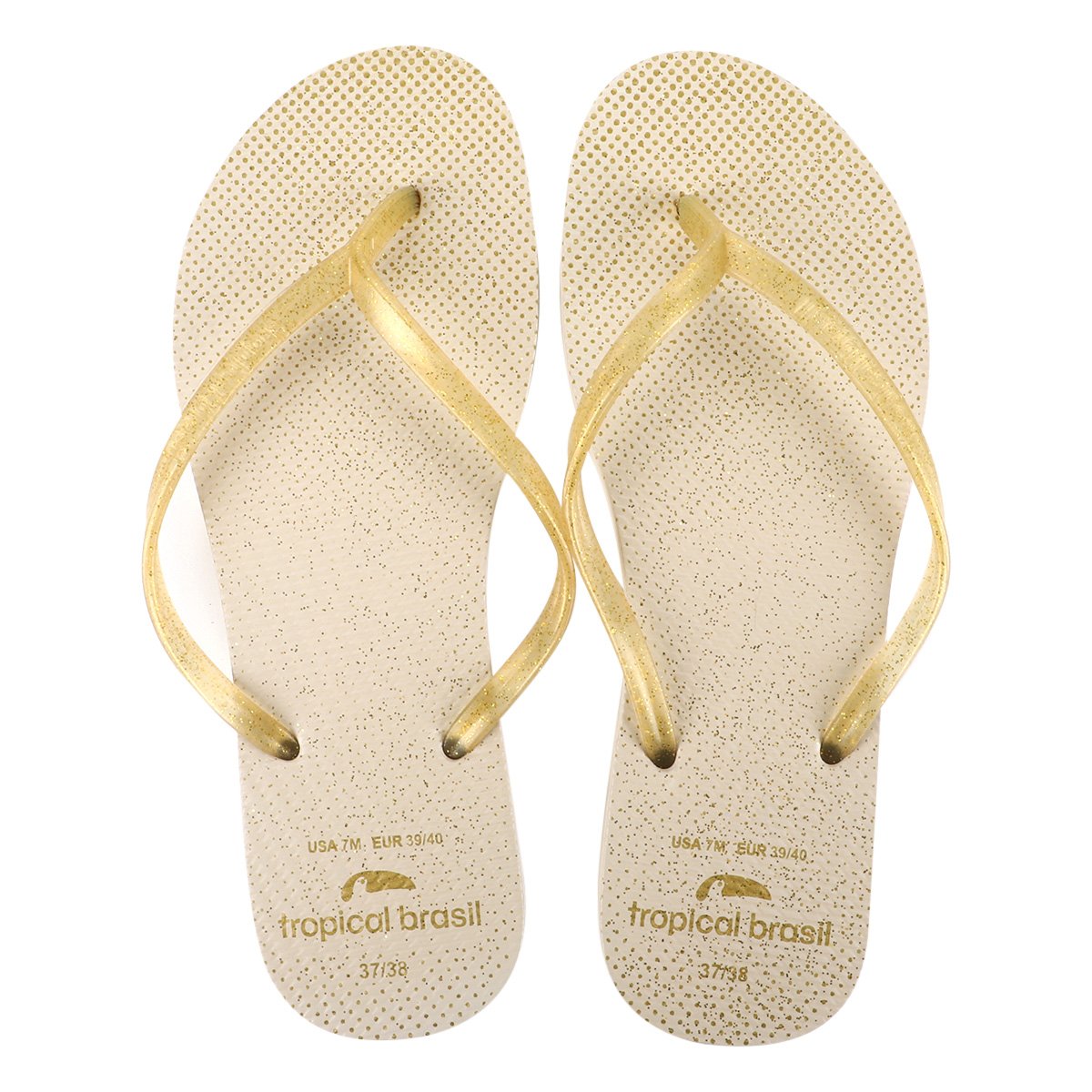 Miniatura Kit Chinelo Tropical Brasil Estampado Slim Feminino Dourado - 33/34