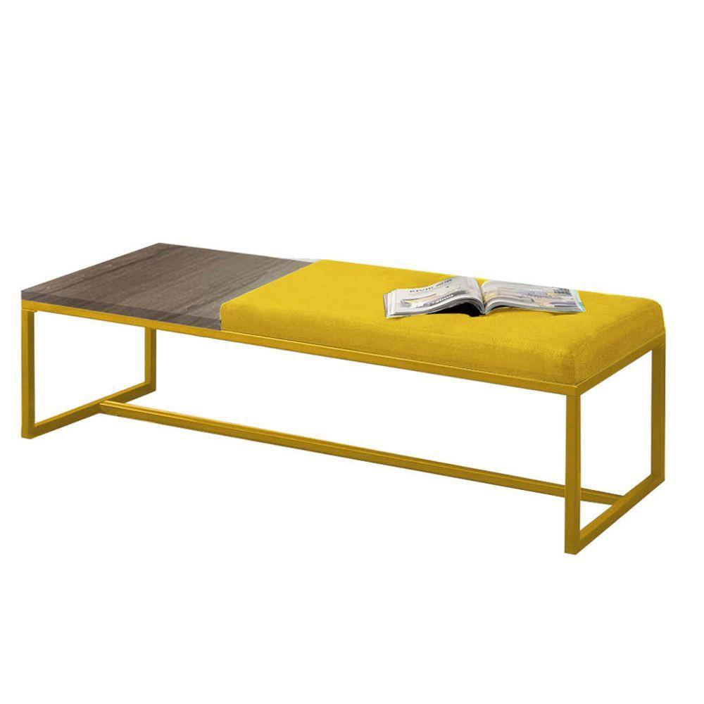 Miniatura Calçadeira Recamier Londres 160cm Dourado Suede Amarelo Tampo Quadrado Mdf Nogal - Ahazzo Móveis