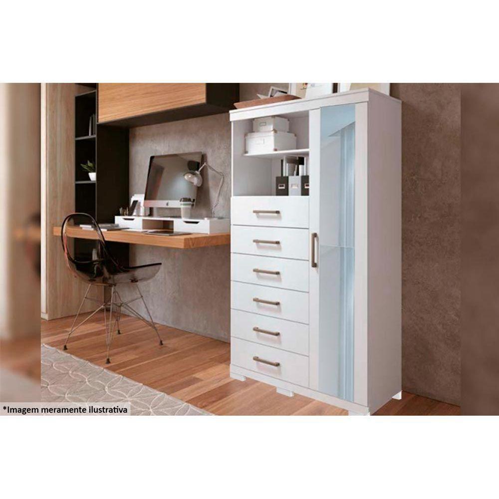 Miniatura Cômoda Juvenil Marabá 1.6 1 Porta + 2 Nichos E 6 Gavetas C/ Espelho E Pés Branco - Santos Andirá