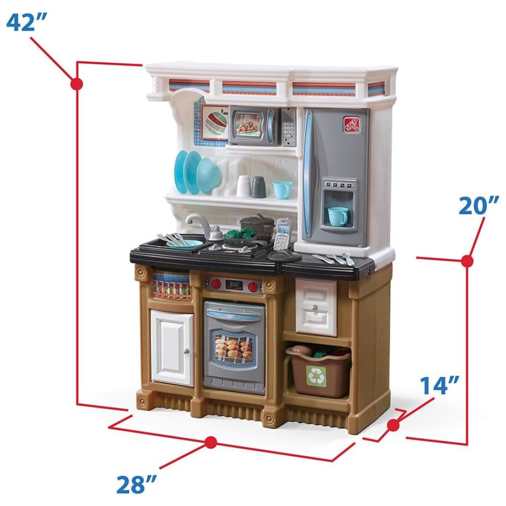 Miniatura Cozinha Infantil, Brinquedo Interativo com Luzes e Sons, Plástico Durável, 20 Acessórios, Para Crianças a Partir de 2 Anos, Step2, Cor Areia 110v