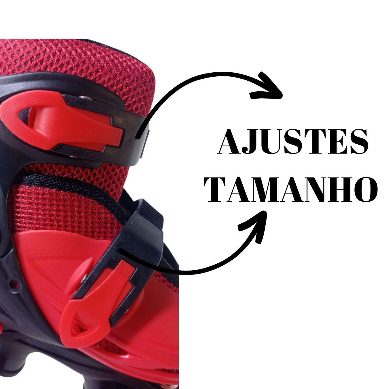 Patins 4 Rodas Vermelho Com Kit De Proteção Elite Tm:28/31