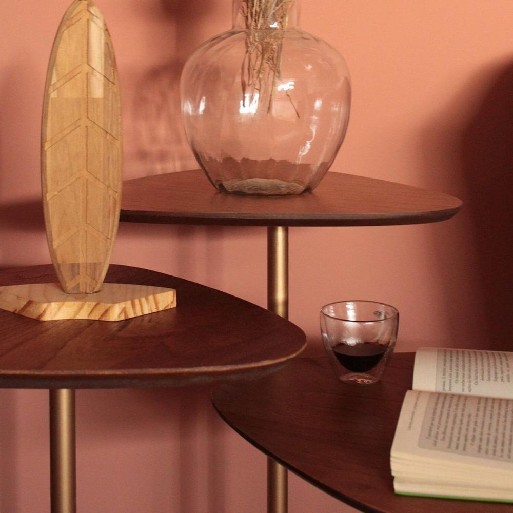 Miniatura Mesa Lateral Afrodite Paleta Base de Aço Inoxidável 45cm Dourado