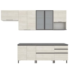 Miniatura Cozinha Bartira Cristal com 10 Portas, 3 Gavetas, 5 Prateleiras e Nicho para Micro-ondas - 240cm de largura - Freixo Freixo
