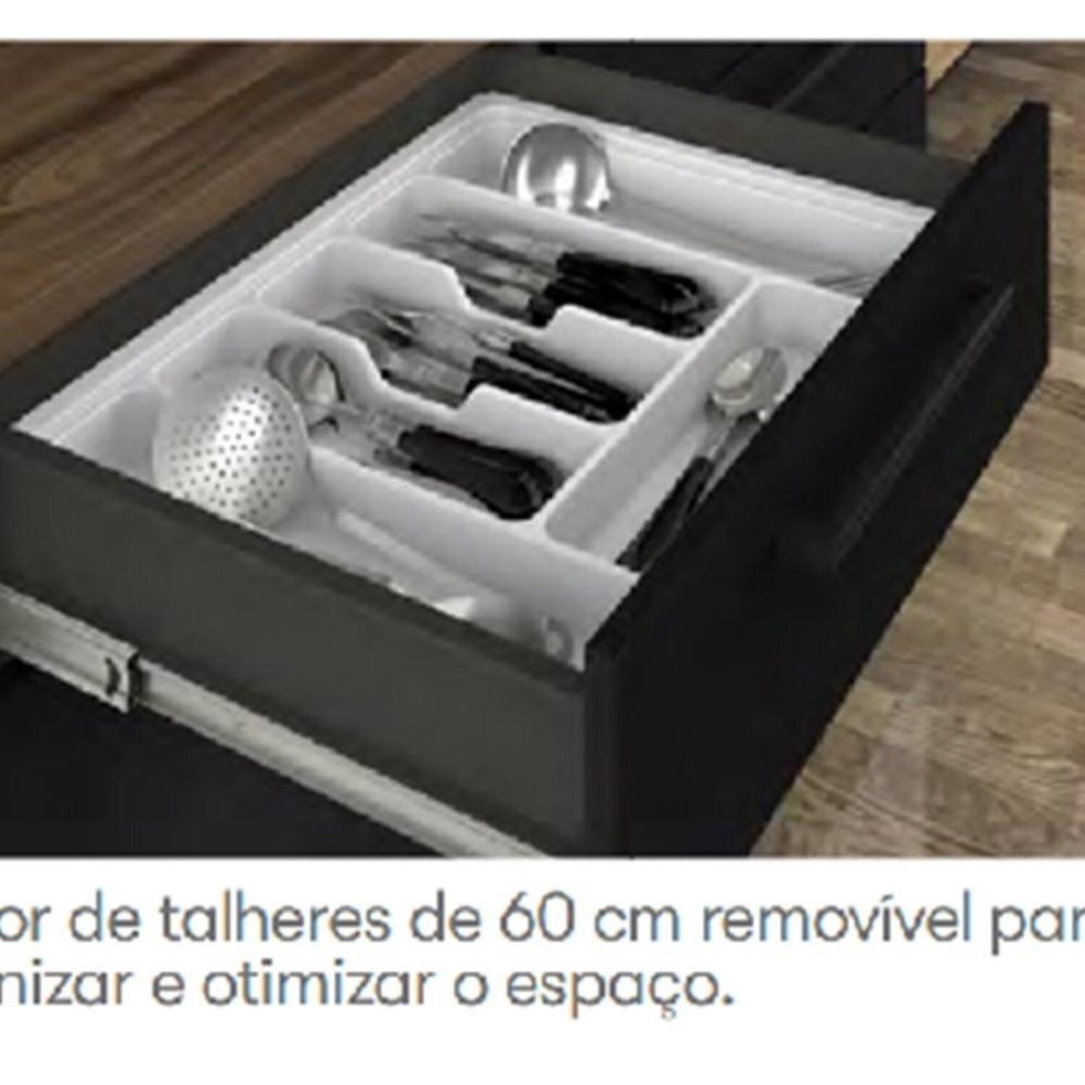 Cozinha Modulada em Aço 7 Peças com Paneleiro Forno e Cristaleira Rodapé em PVC Exclusive Grafite/Preto Matt