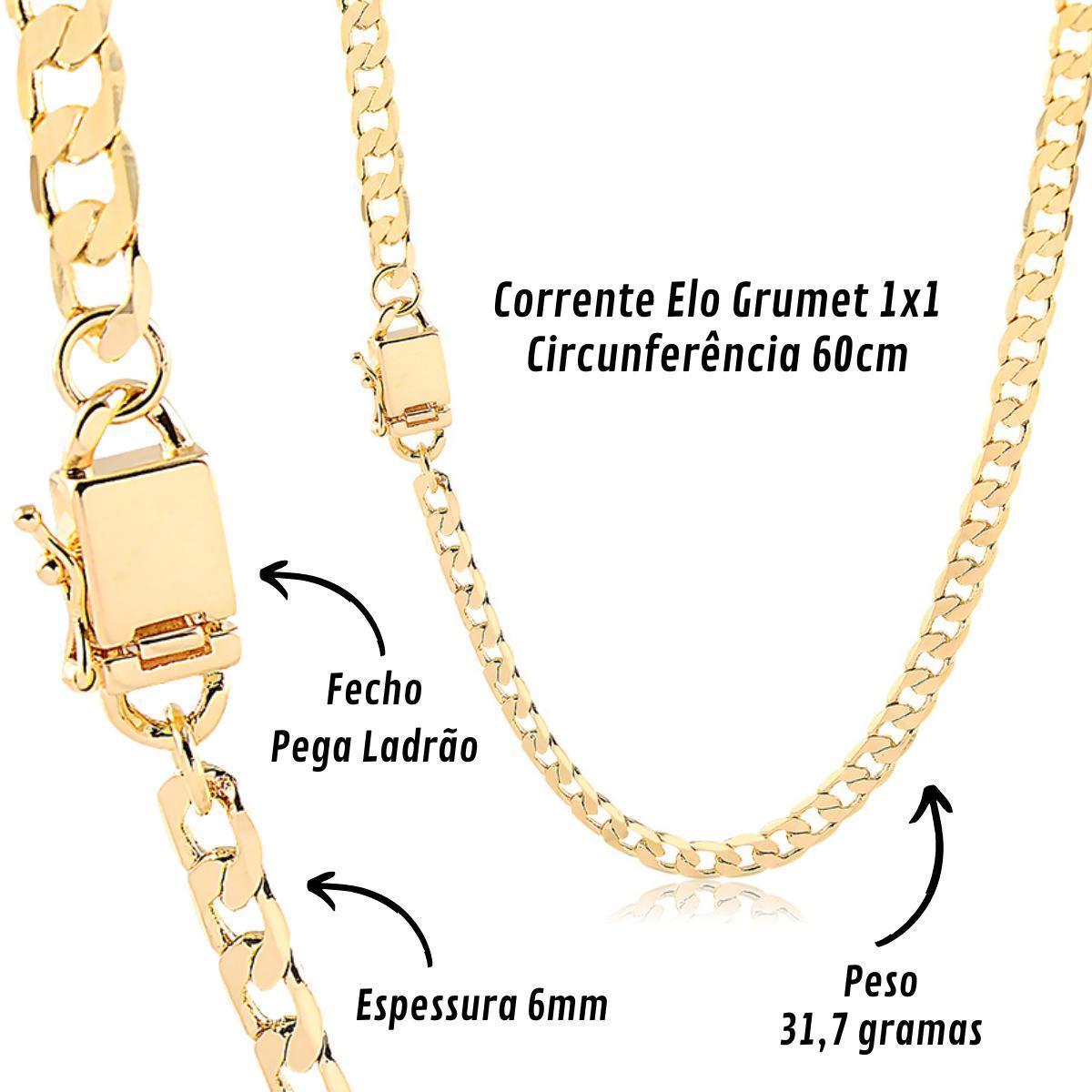 Corrente Masculina Elo Grumet 1X1 Banhada A Ouro 18K 6Mm