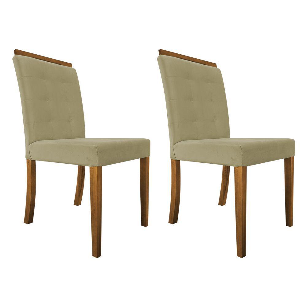 Miniatura Kit 2 Cadeiras De Jantar Vitória Estofado Veludo Bege Base Madeira Maciça Mel