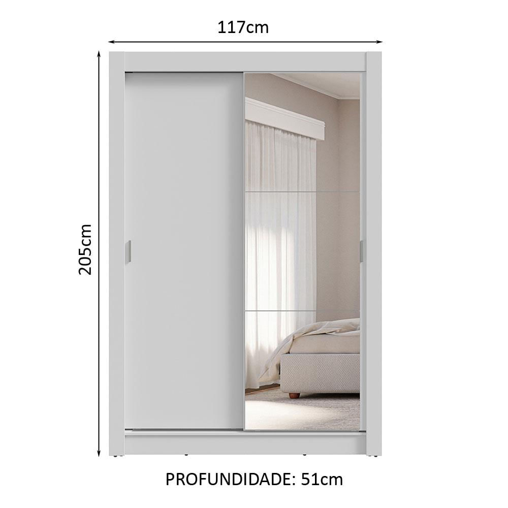 Guarda-Roupa Solteiro 2 Portas de Correr com Espelho 4 Gavetas Branco Vivare Plus Madesa Branco