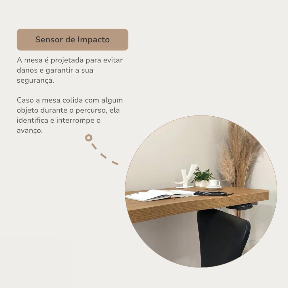 Mesa para Escritório com Regulagem de Altura Entrada Usb Ergonômica em Tamburato Olmo