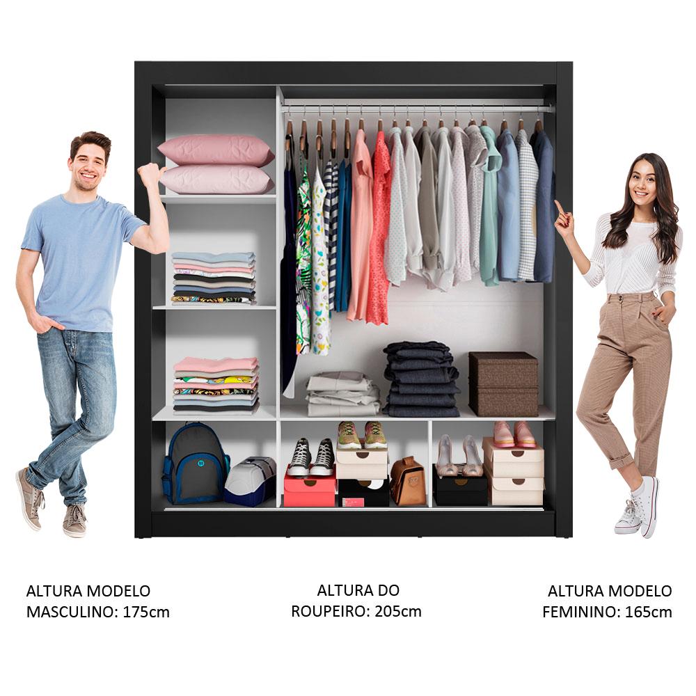 Miniatura Guarda Roupa Casal Madesa Mônaco 3 Portas de Correr - Preto Preto