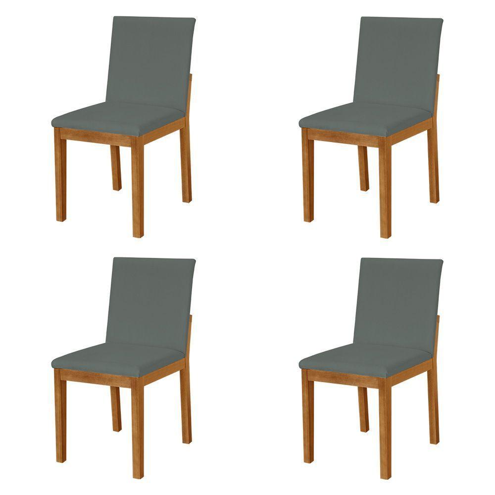 Miniatura Kit 4 Cadeiras De Jantar Estofadas Em Veludo Cinza Base Madeira Maciça Mel Cinza