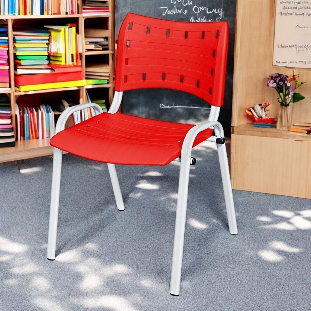 Miniatura Cadeira Iso Base Branco Igreja, Escola, Escritório - Vermelho Kit 11 Peças
