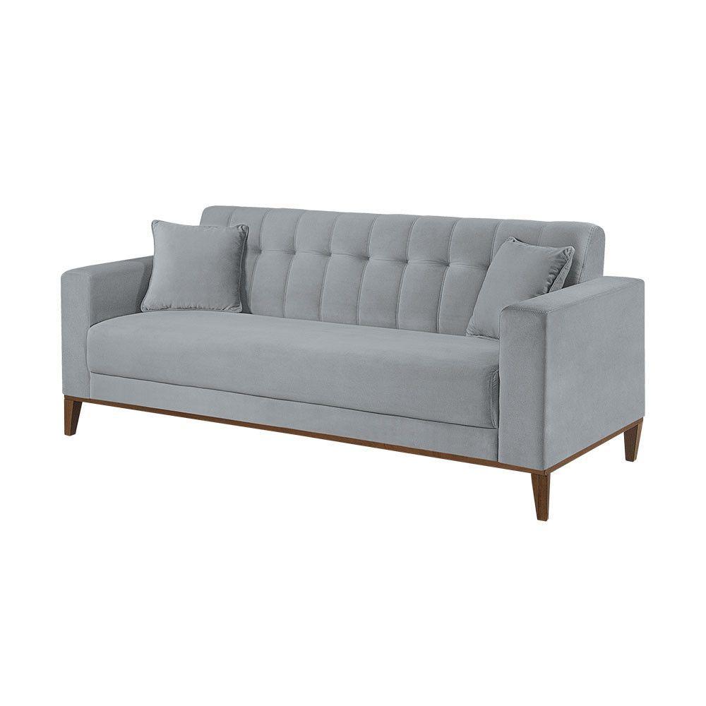 Miniatura Sofa Liverpool 3 Lugares 195 Cm Base Madeira Talento Móveis Veludo Paris Cinza
