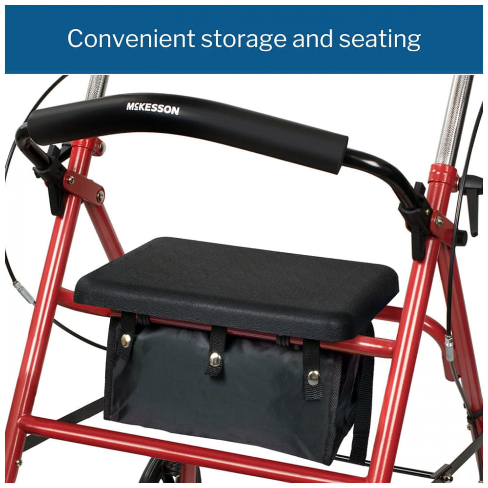 Andador Adulto Idoso McKesson com Assento, Suporta até 136 Quilos, Vermelho