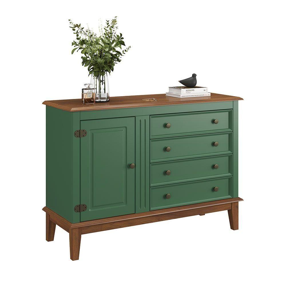 Miniatura Conjunto Guarda-roupa Rústico 4 P E 2 G E Cômoda 4 G + 1 P De Madeira Maciça E Mdf Verde