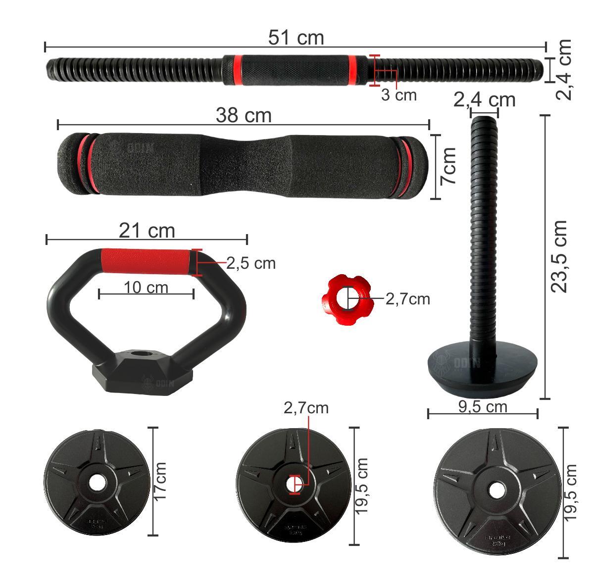 Miniatura Kit Halteres Musculação Kettlebell 6 Em 1 Peso 40Kg Odin Fit