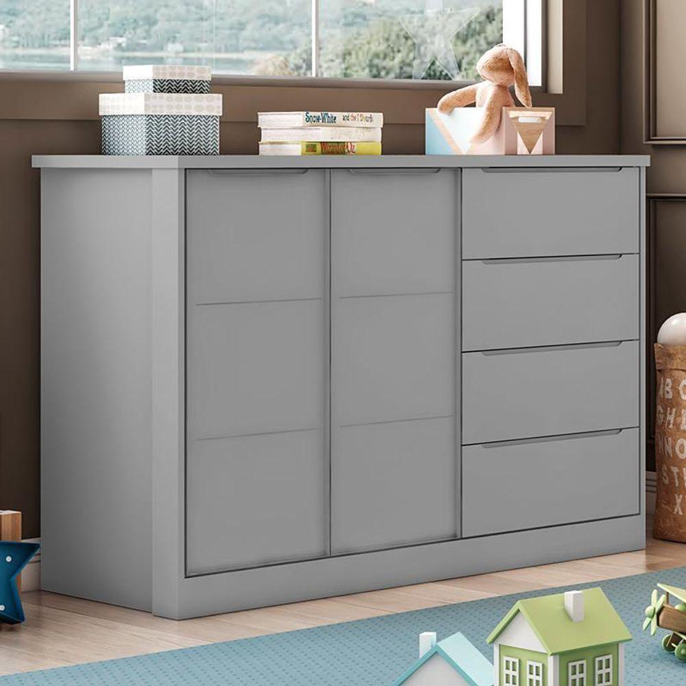 Miniatura Cômoda Infantil Pietra Com 2 Portas E 4 Gavetas Cinza - Pr Baby Cinza